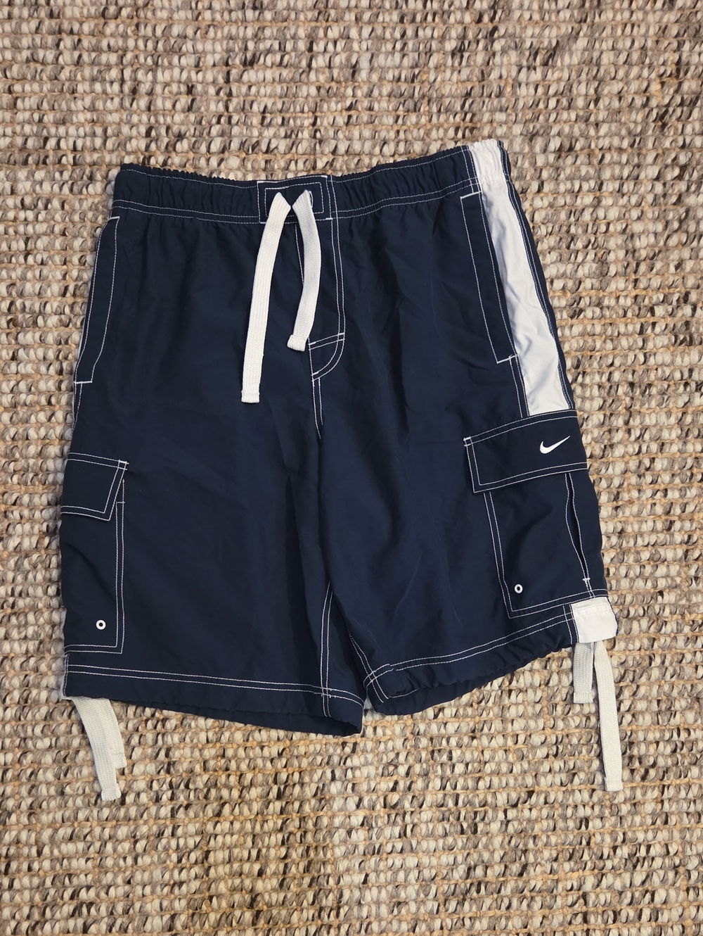 Vintage Nike The Athletic Department Cargo Shorts With Ties Navy Blue Mens Large